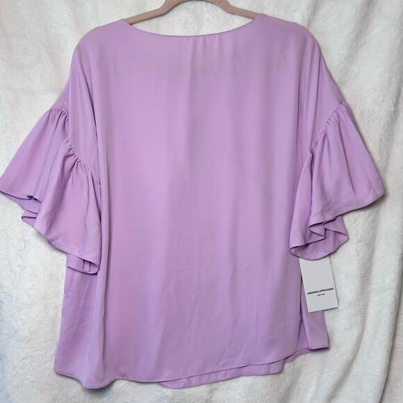 NWT Amanda Uprichard Ruffle Short Sleeve Flowy Blouse Size Large Purple - Picture 9 of 14